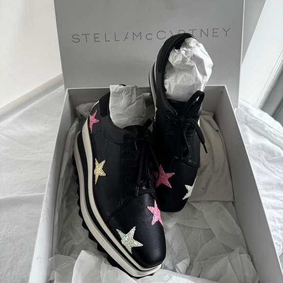 Stella McCartney Elyse Stars Black Platform Sneakers 38.5 - New Never Worn - Picture 1 of 8